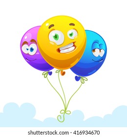 Vector illustration of a set of colourful birthday or party balloons and ribbons with funny smyle