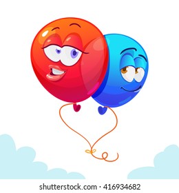 Vector illustration of a set of colourful birthday or party balloons and ribbons with funny smyle