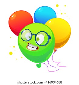 Vector illustration of a set of colourful birthday or party balloons and ribbons with funny smyle