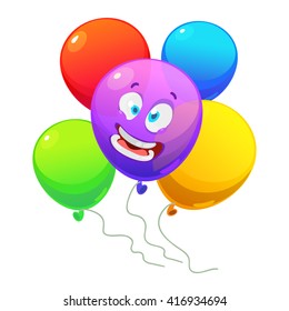 Vector illustration of a set of colourful birthday or party balloons and ribbons with funny smyle