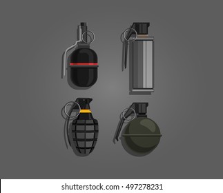 vector illustration a set of combat grenades flat style grenade