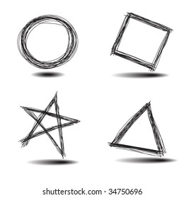 Vector - Illustration of a set of common hand drawn shapes, circle, square, star, triangle