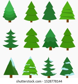 Vector illustration, set of coniferous tree, available on white background.