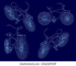 Vector illustration of set contour design of bicycle with rear seat