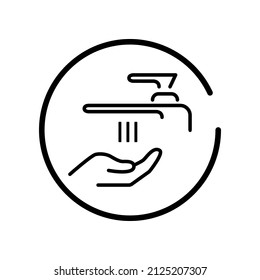 Vector illustration. Set of contour linear icons of hand washing, hand hygiene, disease prevention on a white background. 