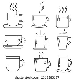 Vector illustration . A set of contour mugs. Mug icons .Contour illustration . 