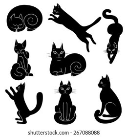 Vector illustration set of contours, stencils cats