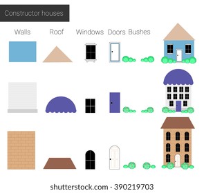 Vector illustration, set cool detailed  houses icons isolated on white background. constructor Houses, details