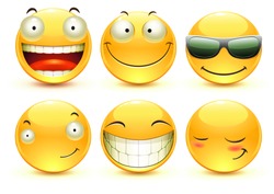 Vector illustration set of cool glossy Single Emoticons