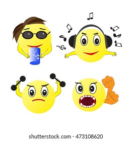 Vector illustration set of cool glossy Single Emoticons