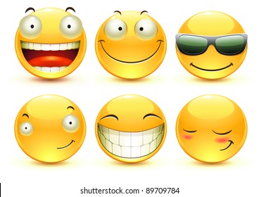 Vector illustration set of cool glossy Single Emoticons