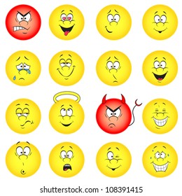 Vector illustration set of cool smile-balls. All elements are grouped.