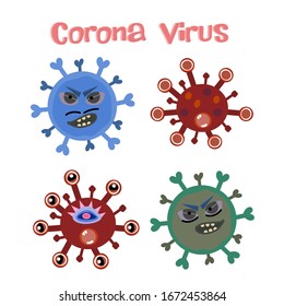 Vector Illustration set of Corona virus or COVID19. NCOV 2019 is a respiratory diseases and new type of flu that spreading in Asia such as China, Thailand and Korea.