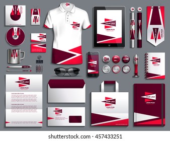 Vector illustration of a set of corporate style. Classical corporate style design of a template red, claret, white. A set of objects for business