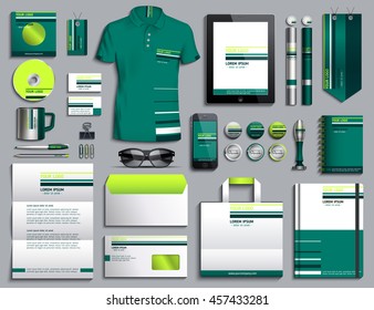 Vector illustration of a set of corporate style. Classical corporate style design of a template black, green, white. A set of objects for business