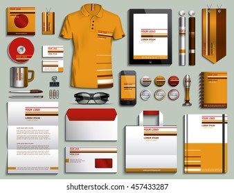 Vector illustration of a set of corporate style. Classical corporate style design of a template brown, orange, red, white. A set of objects for business