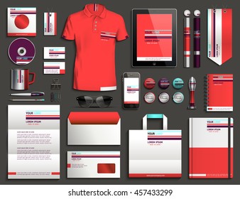 Vector illustration of a set of corporate style. Classical corporate style design of a template red, turquoise, white. A set of objects for business