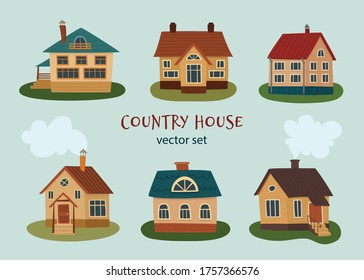 Vector illustration. Vector set of country houses in the style of hand drawing