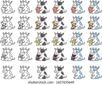 Vector illustration set of cow holding foods
