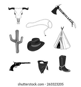 A vector illustration of a set of Cowboy and Indian Icon set.
Wild West Cowboy Icons.
Cowboy and Indian Icon set.