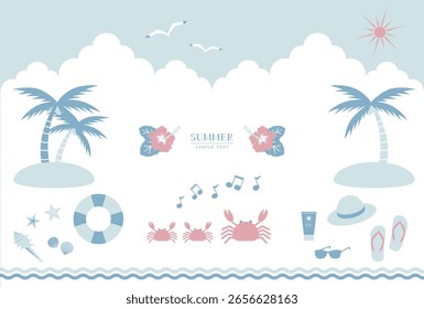 Vektorgrafik-Set Krabbe mit Sommerstrand