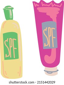 Ilustración vectorial con crema y loción con protección spf 