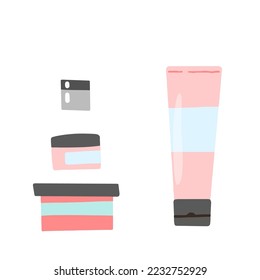 Vector illustration of a set of creams for self-care. Face and hand cream.