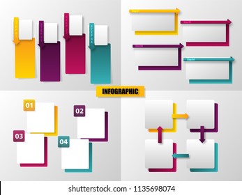 Vector illustration set of creative business infographic template and modern icons represent as steps or workflow diagram.
