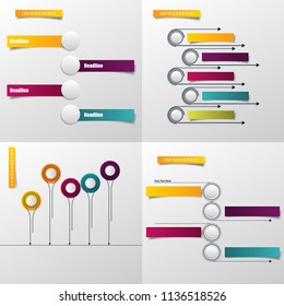 Vector illustration set of creative business infographic template and modern icons represent as steps or workflow diagram.
