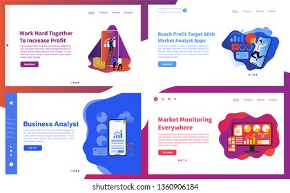 Vector illustration Set of creative website template concepts for website and mobile apps design and development, business apps, marketing, social media apps, synchronize and project management. 