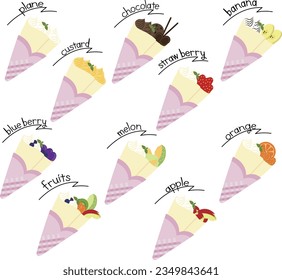 Vector illustration set of crepes with text