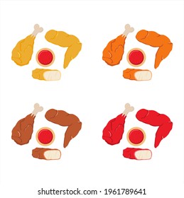 Vector illustration set of crispy fried chicken package with tomato sauce, Restaurant and Food theme, suitable for advertising of food products