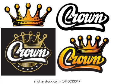 Vector illustration with set of crowns. Isolated clipart
