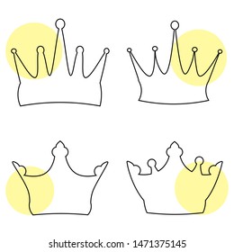 Vector illustration. Set of crowns in line style.