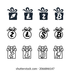 A Vector Illustration set of Cryptocurrency Surprise Gift Box Vector Sign