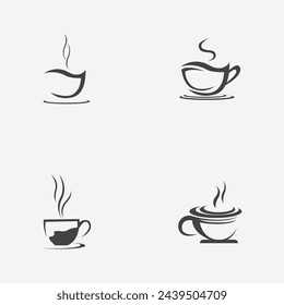 vector illustration set  of a cup of black coffee on a gray background