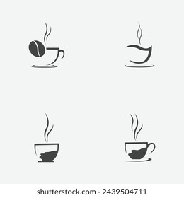 vector illustration set  of a cup of black coffee on a gray background