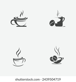 vector illustration set  of a cup of black coffee on a gray background