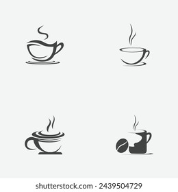 vector illustration set  of a cup of black coffee on a gray background