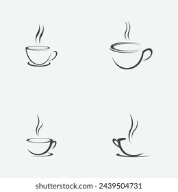 vector illustration set  of a cup of black coffee on a gray background