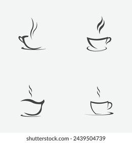 vector illustration set  of a cup of black coffee on a gray background