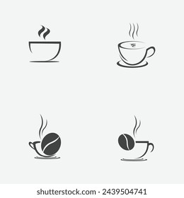 vector illustration set  of a cup of black coffee on a gray background