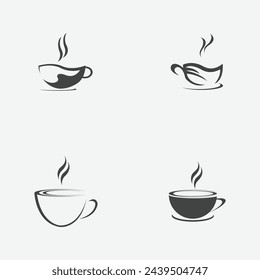 vector illustration set  of a cup of black coffee on a gray background