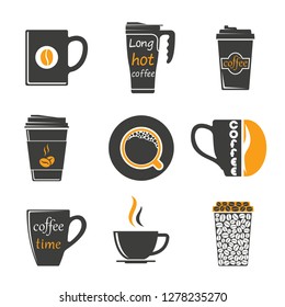 Vector illustration of a set cup of coffee icons.