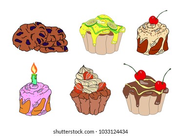 vector illustration of a set of cupcakes