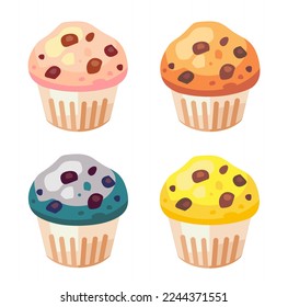 vector illustration set of cupcakes 
