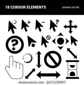 Ilustração vetorial conjunto de elementos de seta de cursor coleção de ícones de ponteiro criativo para símbolos editáveis de interface digital