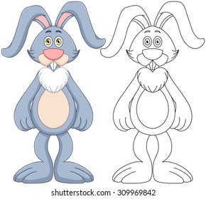 Vector illustration set of a cut fluffy rabbit with line art.