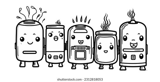 Ilustración vectorial, Set Illustration of Cute Abstract Heaters, lineeart