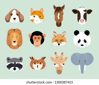Vector illustration set of cute animal heads